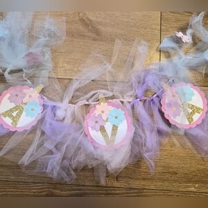 Custom AVA Unicorn Party Banner with Tulle and Glitter Accents